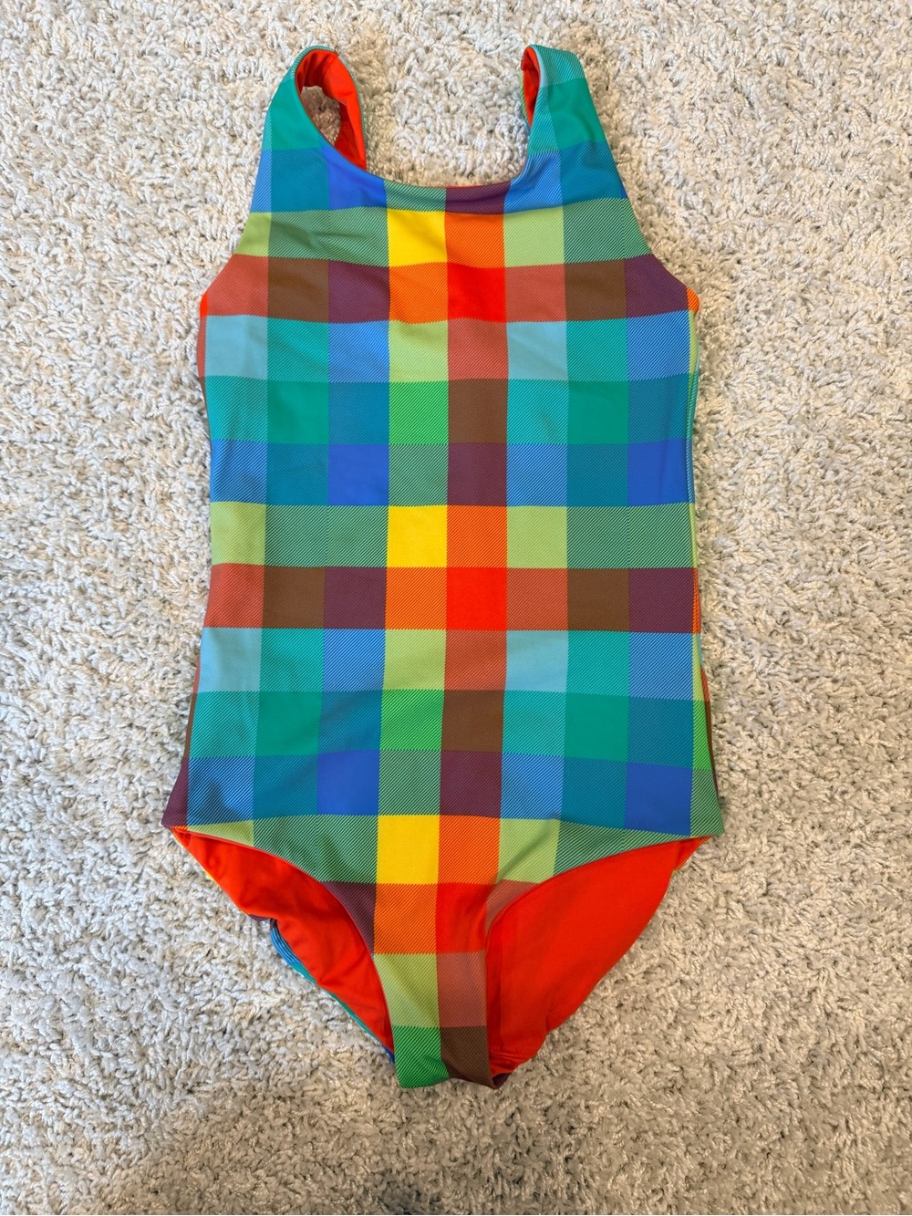 Hanna Andersson Kids Reversible Multicolor Plaid One-Piece Swimsuit